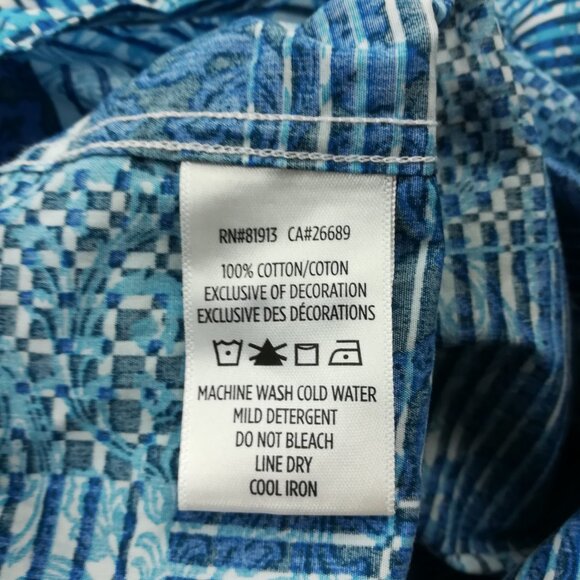 Robert Graham Shirt Paisley Plaid L/S Button Up Flip Cuff Blue Mens 2XL - Picture 11 of 12